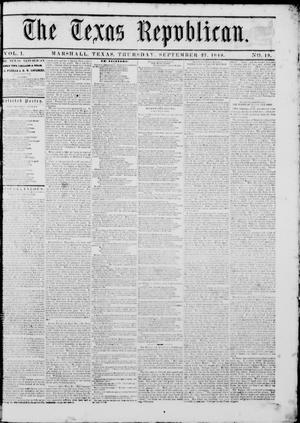 Primary view of The Texas Republican. (Marshall, Tex.), Vol. 1, No. 19, Ed. 1 Thursday, September 27, 1849