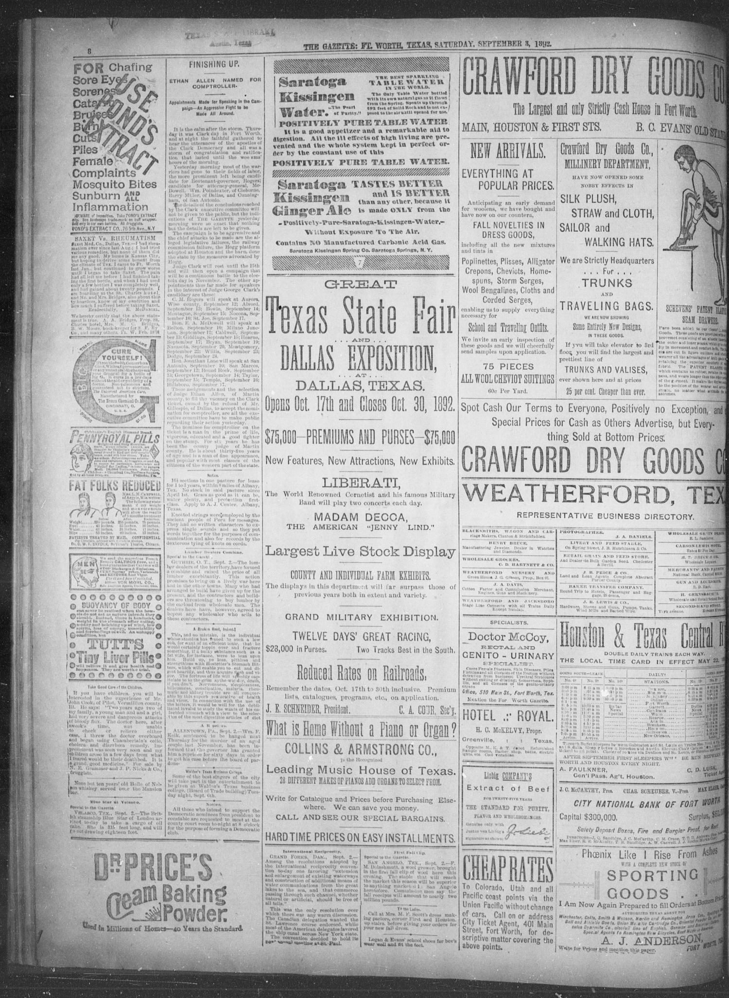 Fort Worth Gazette. (Fort Worth, Tex.), Vol. 16, No. 301, Ed. 1, Saturday, September 3, 1892
                                                
                                                    [Sequence #]: 8 of 8
                                                