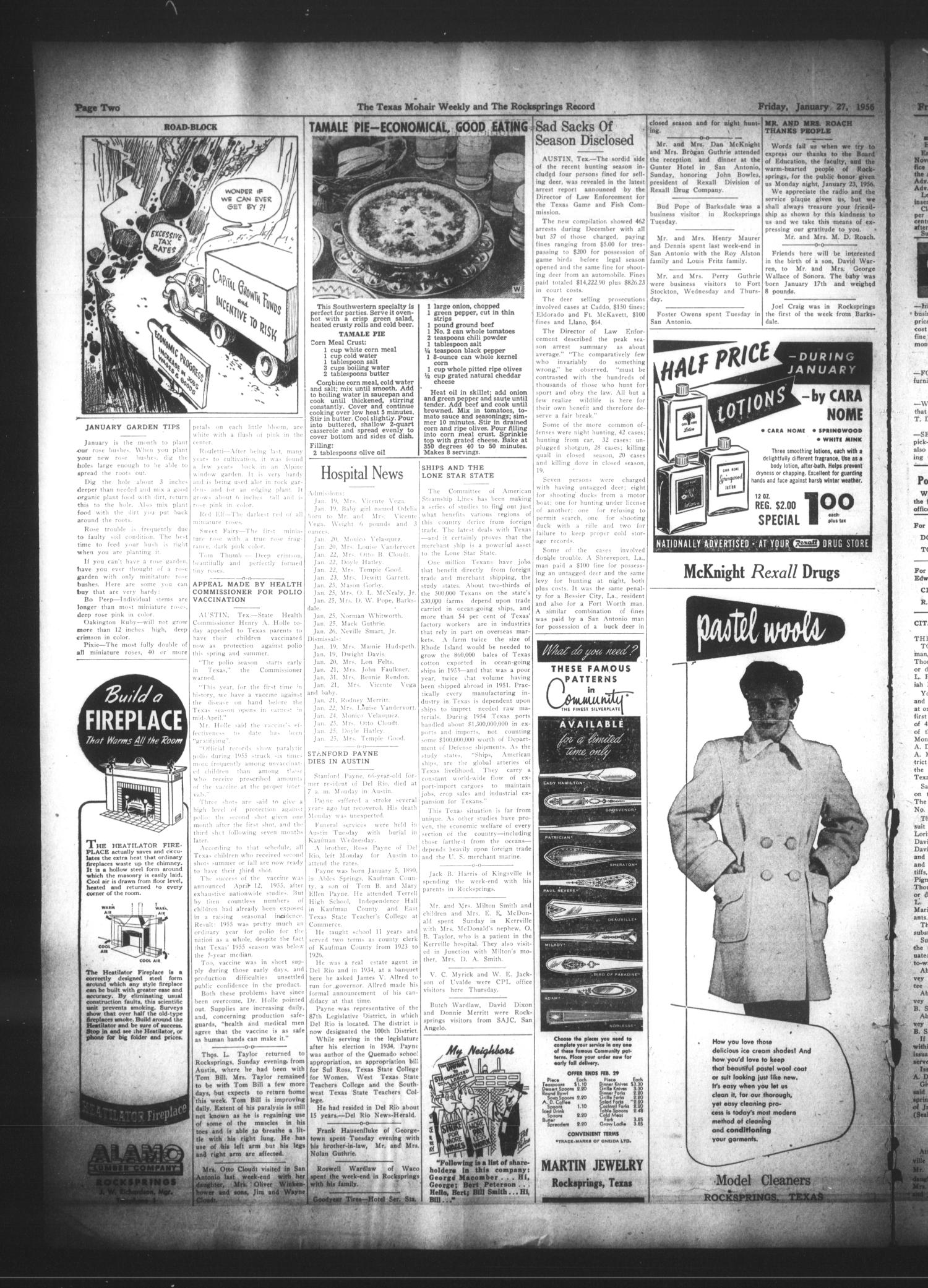 The Texas Mohair Weekly (Rocksprings, Tex.), Vol. 48, No. 3, Ed. 1 Friday, January 27, 1956
                                                
                                                    [Sequence #]: 2 of 4
                                                