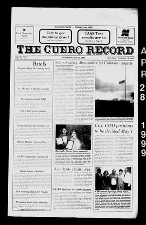 Primary view of object titled 'The Cuero Record (Cuero, Tex.), Vol. 105, No. 17, Ed. 1 Wednesday, April 28, 1999'.
