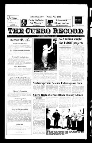 Primary view of object titled 'The Cuero Record (Cuero, Tex.), Vol. 111, No. 9, Ed. 1 Wednesday, March 2, 2005'.