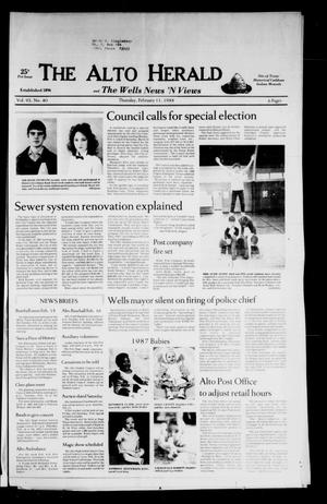 The Alto Herald and The Wells News 'N Views (Alto, Tex.), Vol. 92, No. 40, Ed. 1 Thursday, February 11, 1988