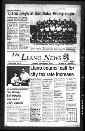 The Llano News (Llano, Tex.), Vol. 104, No. 46, Ed. 1 Thursday, September 3, 1992
