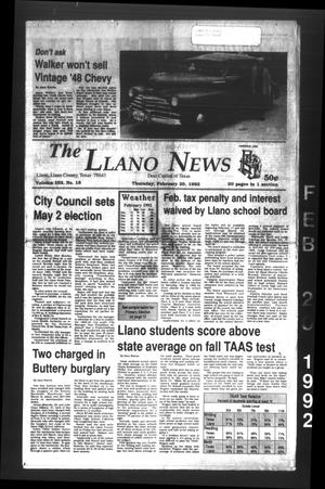 The Llano News (Llano, Tex.), Vol. 102, No. 18, Ed. 1 Thursday, February 20, 1992