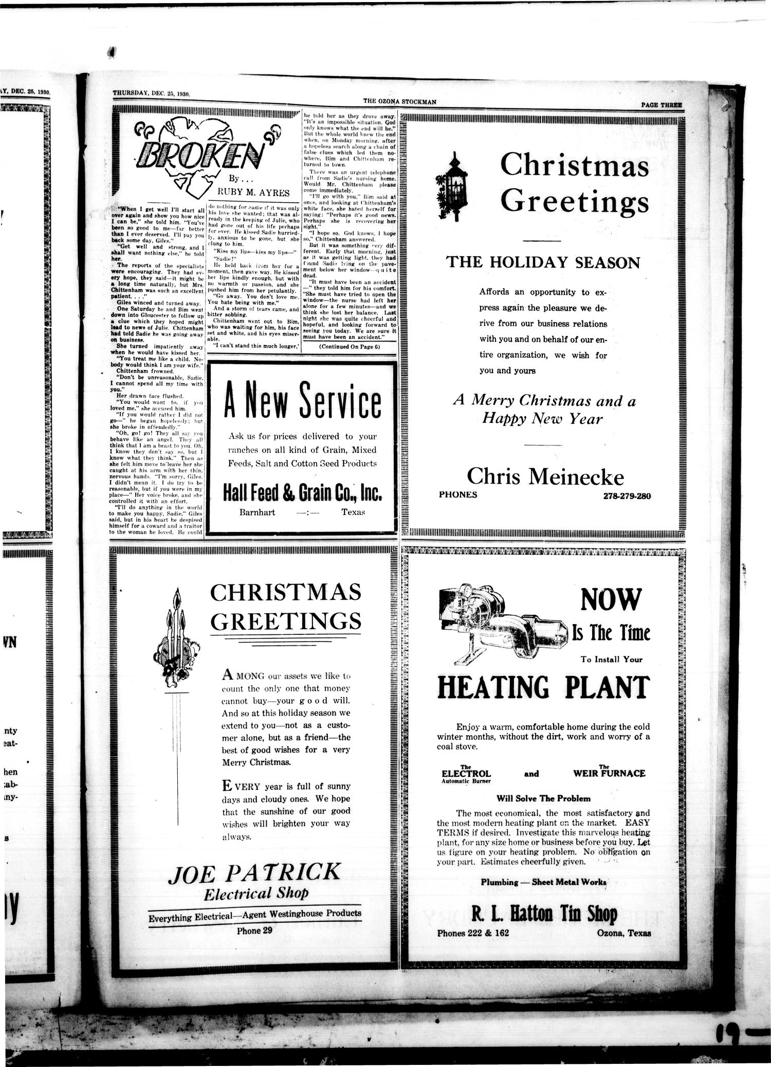 The Ozona Stockman (Ozona, Tex.), Vol. 17, No. 37, Ed. 1 Thursday, December 25, 1930
                                                
                                                    [Sequence #]: 3 of 8
                                                
