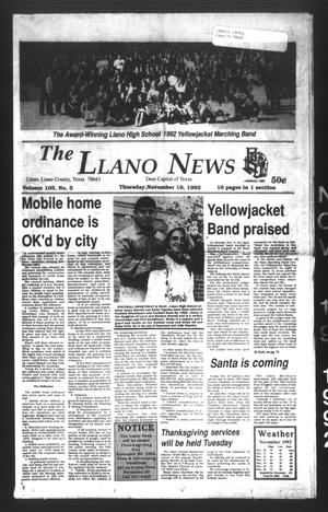 Primary view of object titled 'The Llano News (Llano, Tex.), Vol. 105, No. 5, Ed. 1 Thursday, November 19, 1992'.