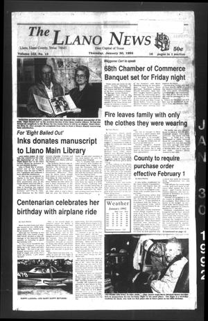 The Llano News (Llano, Tex.), Vol. 102, No. 15, Ed. 1 Thursday, January 30, 1992