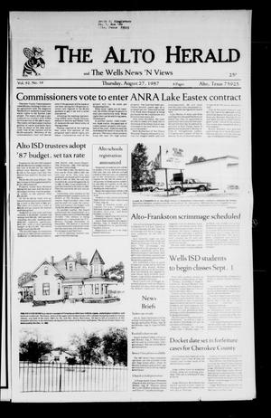 The Alto Herald and The Wells News 'N Views (Alto, Tex.), Vol. 92, No. 16, Ed. 1 Thursday, August 27, 1987