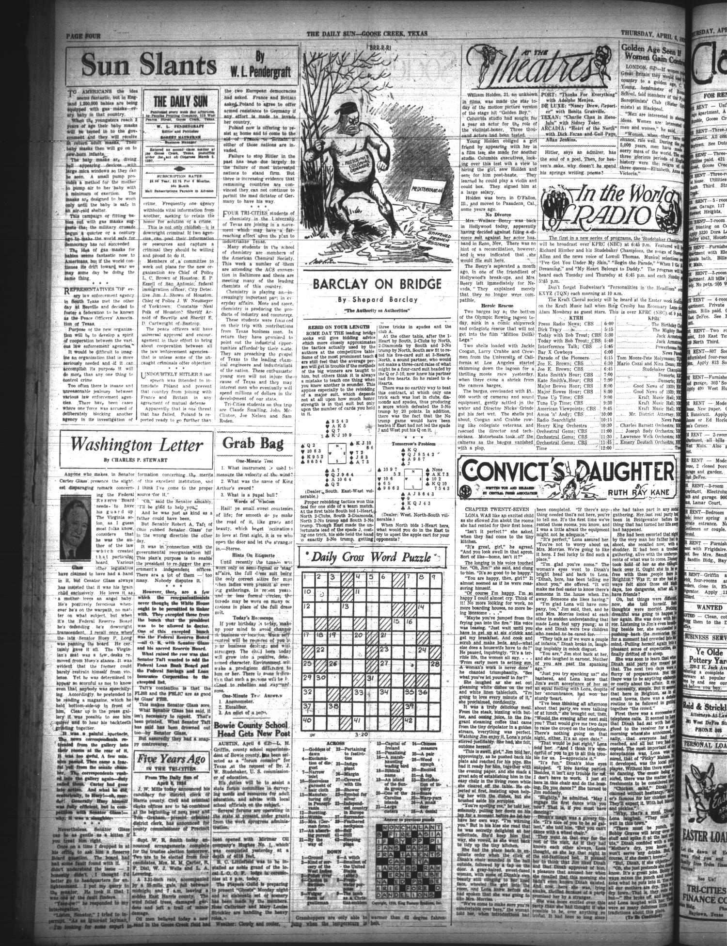 The Daily Sun (Goose Creek, Tex.), Vol. 20, No. 246, Ed. 1 Thursday, April 6, 1939
                                                
                                                    [Sequence #]: 4 of 6
                                                