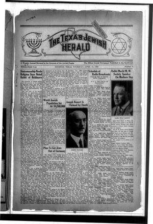 Primary view of object titled 'The Texas Jewish Herald (Houston, Tex.), Vol. 30, No. 2, Ed. 1 Thursday, April 16, 1936'.