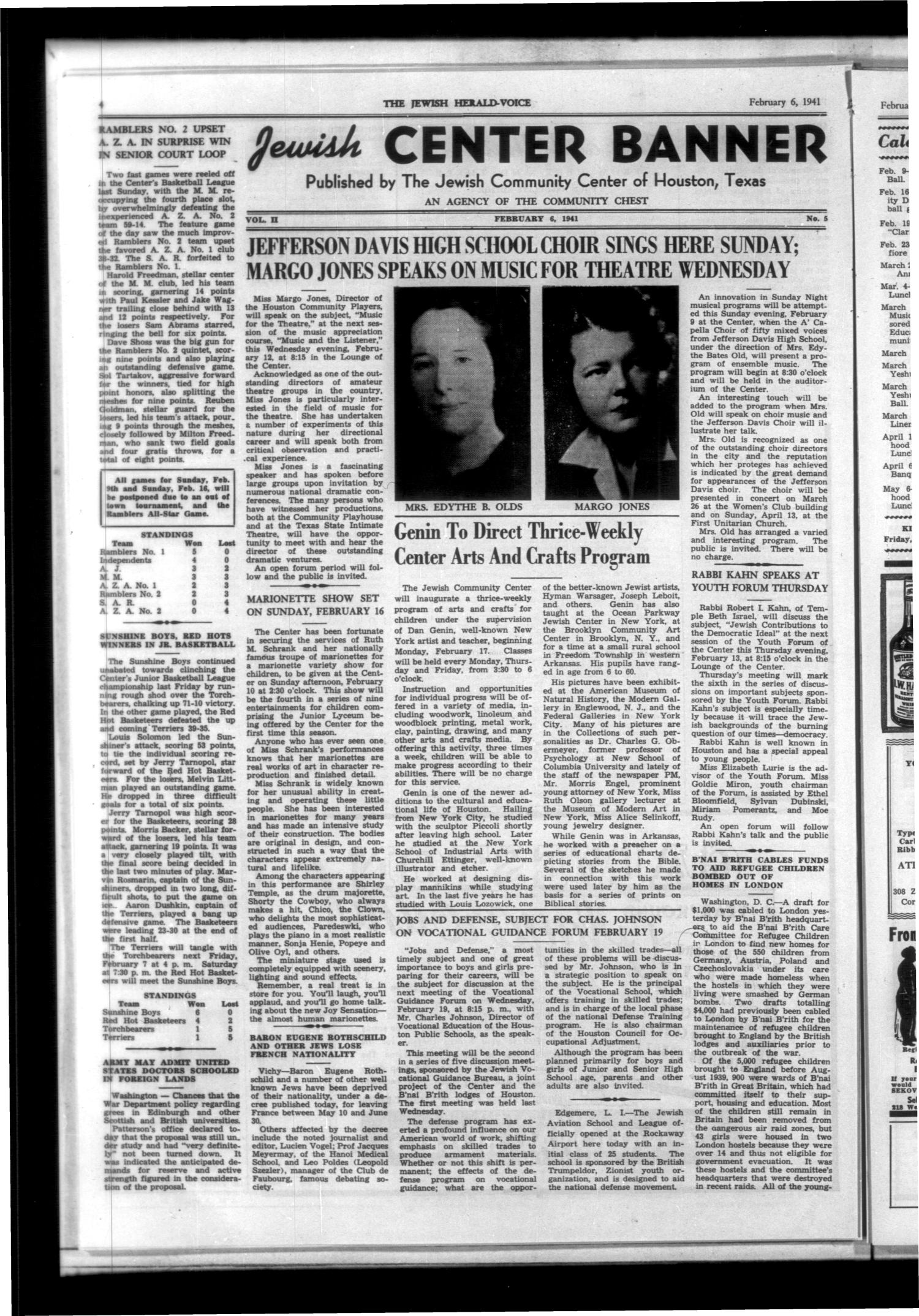 Jewish Herald-Voice (Houston, Tex.), Vol. 35, No. 46, Ed. 1 Thursday, February 6, 1941
                                                
                                                    [Sequence #]: 4 of 6
                                                