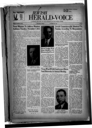 Primary view of object titled 'Jewish Herald-Voice (Houston, Tex.), Vol. 38, No. 34, Ed. 1 Thursday, October 28, 1943'.