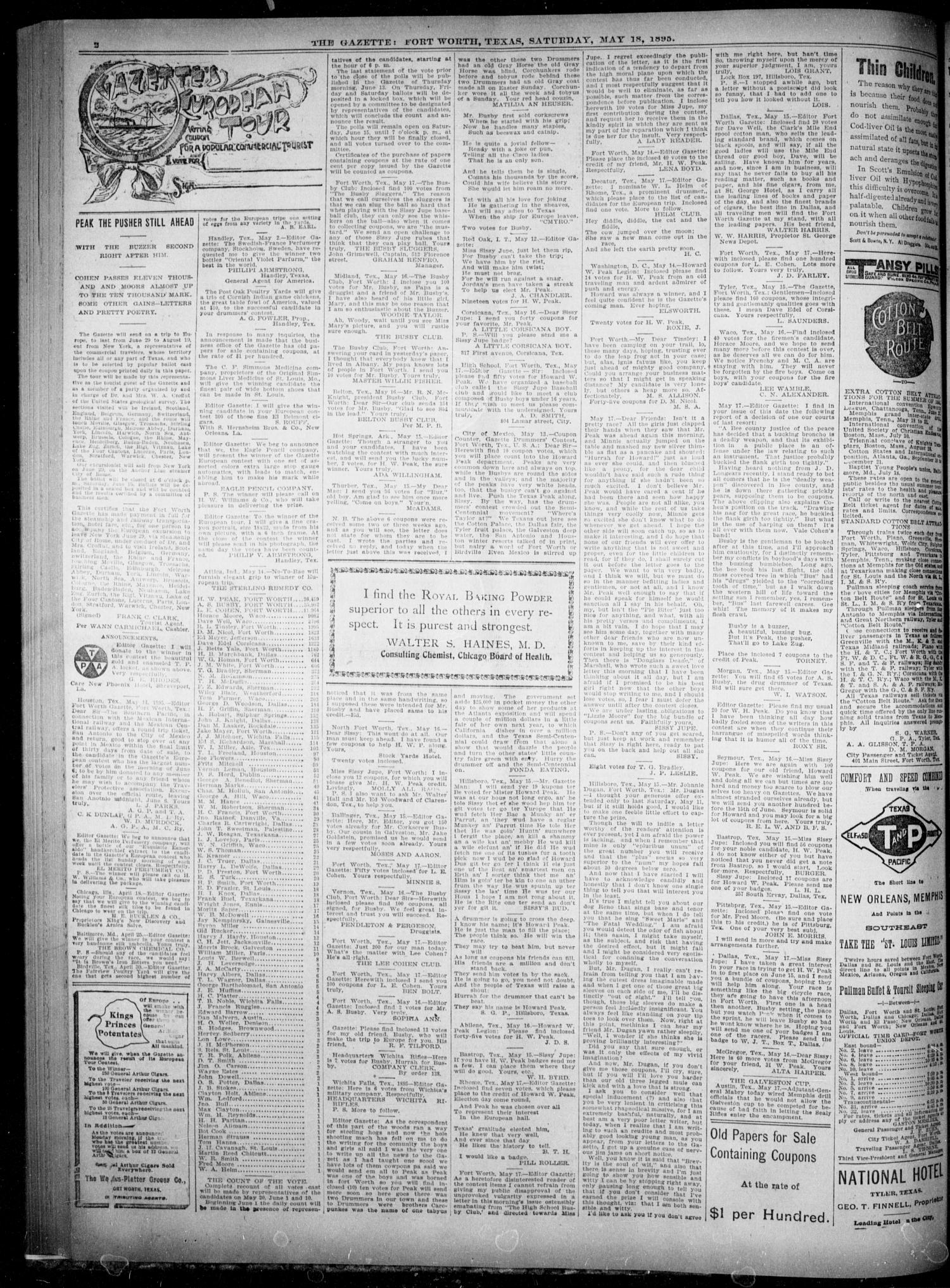 Fort Worth Gazette. (Fort Worth, Tex.), Vol. 19, No. 174, Ed. 1, Saturday, May 18, 1895
                                                
                                                    [Sequence #]: 2 of 8
                                                