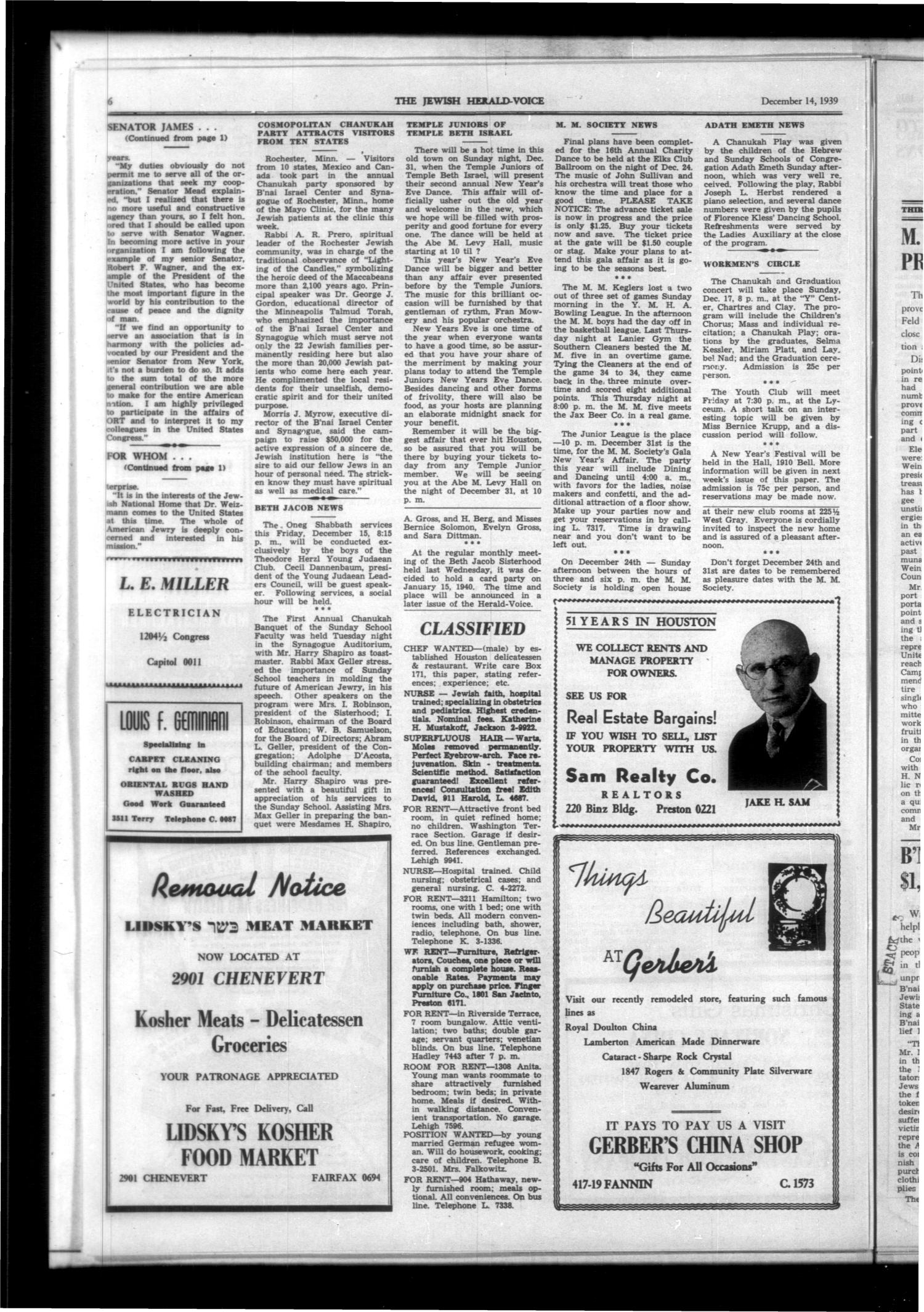Jewish Herald-Voice (Houston, Tex.), Vol. 34, No. 38, Ed. 1 Thursday, December 14, 1939
                                                
                                                    [Sequence #]: 6 of 6
                                                