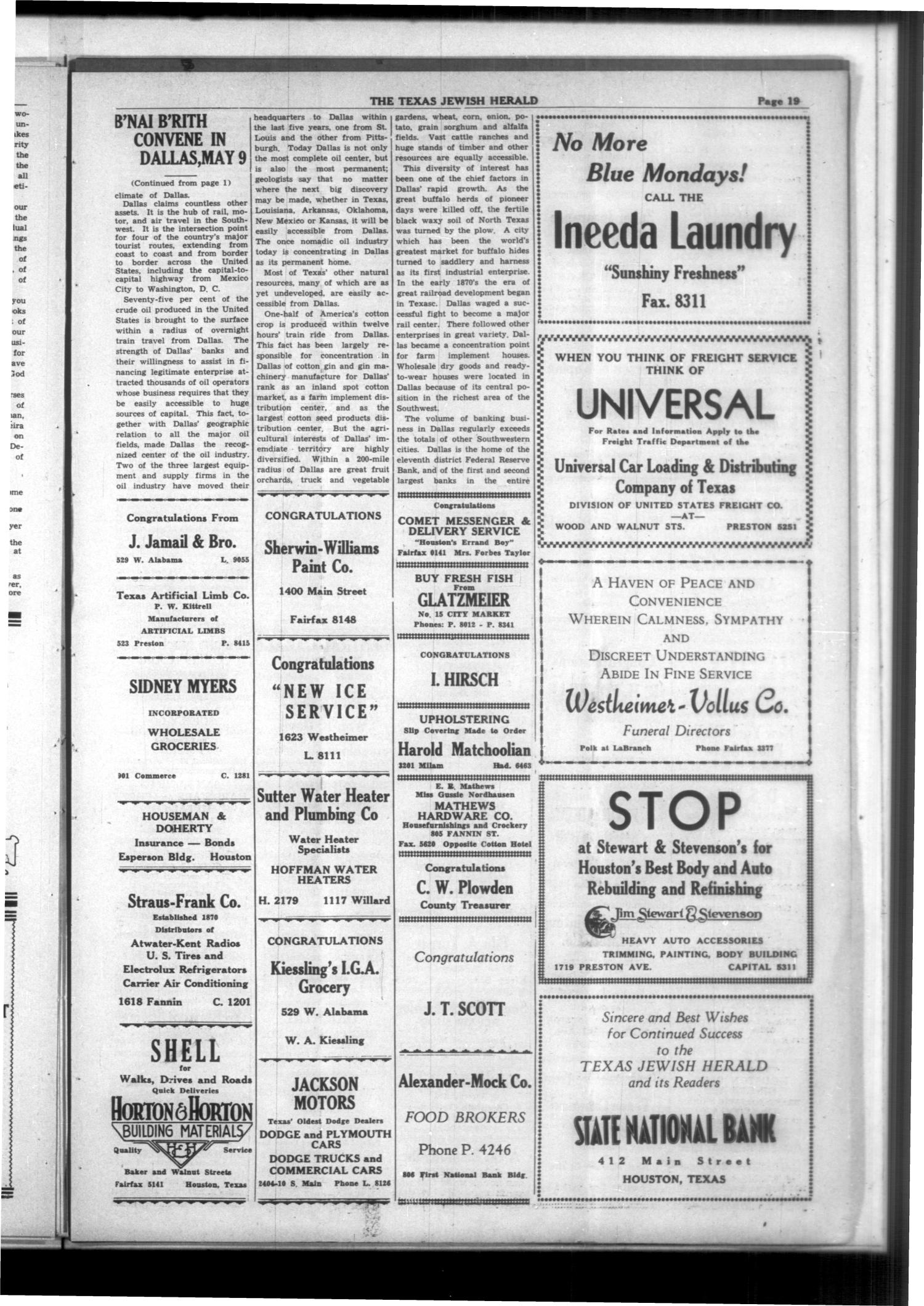 Texas Jewish Herald (Houston, Tex.), Vol. 31, No. 3, Ed. 1 Thursday, April 22, 1937
                                                
                                                    [Sequence #]: 21 of 26
                                                