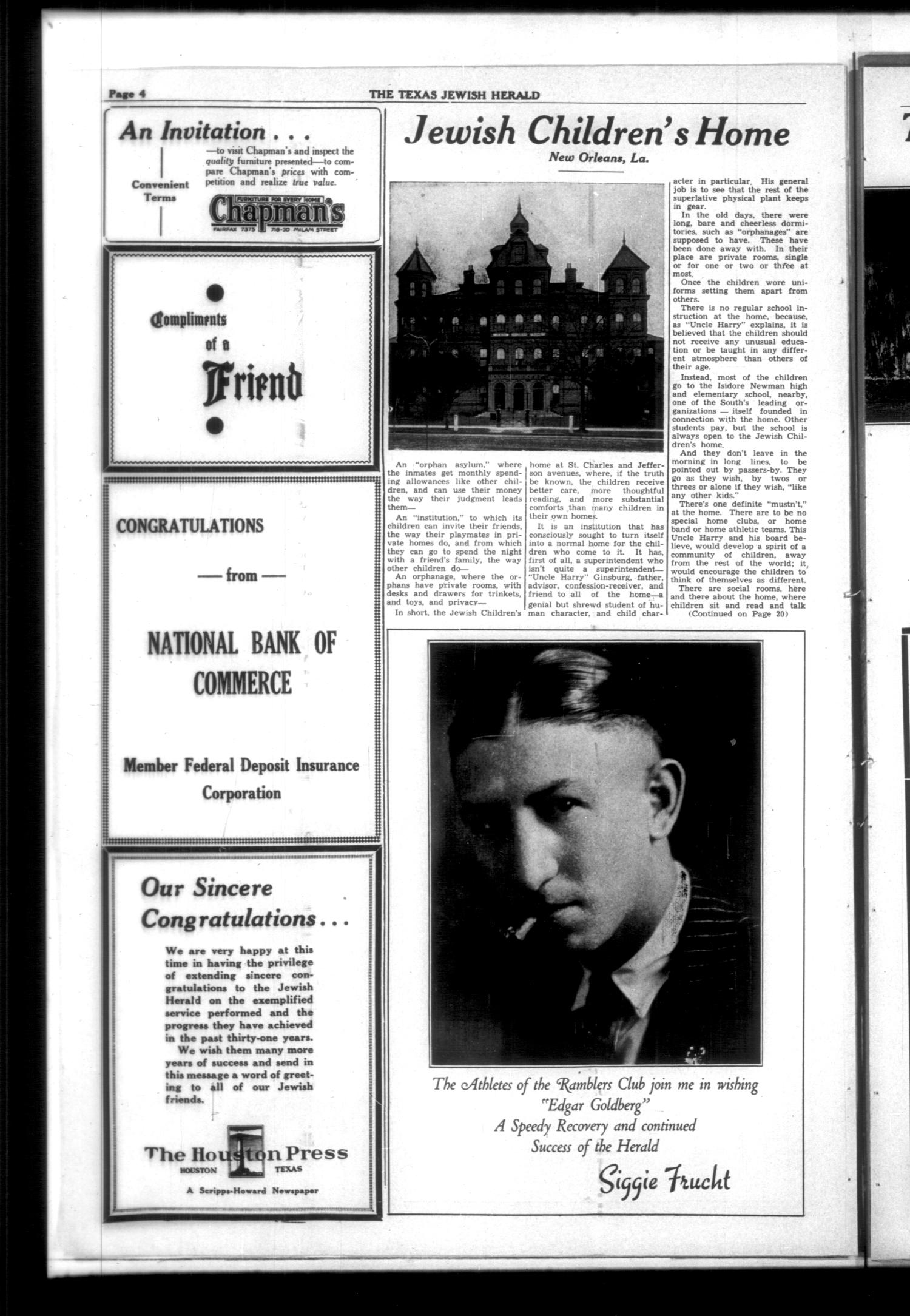 Texas Jewish Herald (Houston, Tex.), Vol. 31, No. 3, Ed. 1 Thursday, April 22, 1937
                                                
                                                    [Sequence #]: 4 of 26
                                                