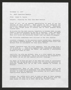 [Letter from Homer K. Taylor to WASP Committee Members, November 12, 1997]