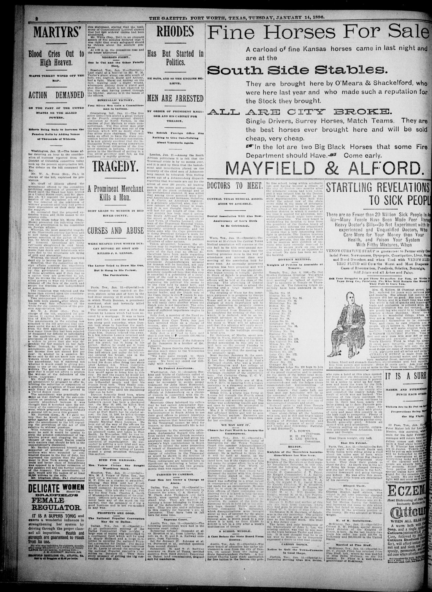 Fort Worth Gazette. (Fort Worth, Tex.), Vol. 20, No. 41, Ed. 1, Tuesday, January 14, 1896
                                                
                                                    [Sequence #]: 2 of 8
                                                