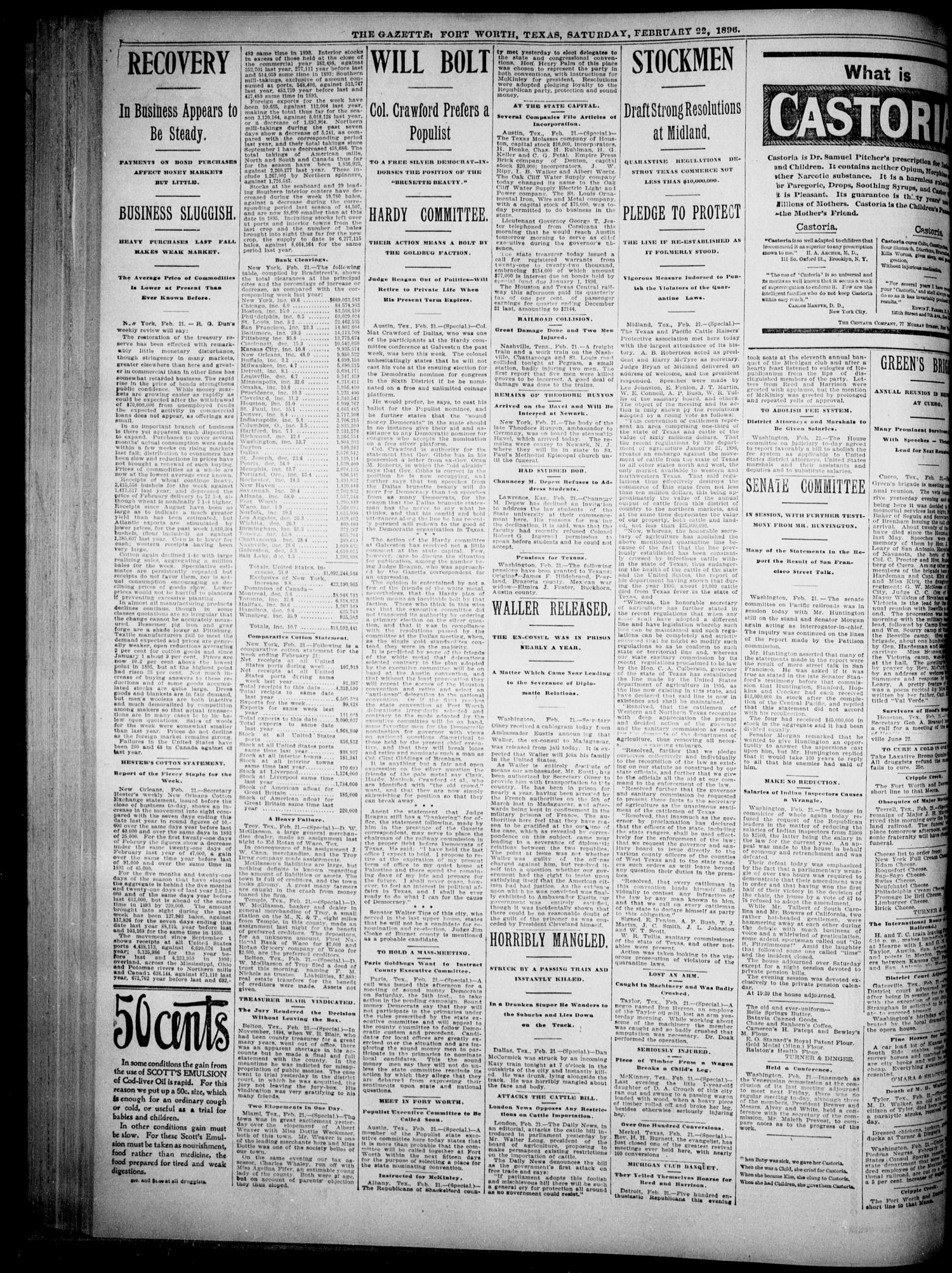 Fort Worth Gazette. (Fort Worth, Tex.), Vol. 20, No. 73, Ed. 1, Saturday, February 22, 1896
                                                
                                                    [Sequence #]: 2 of 8
                                                