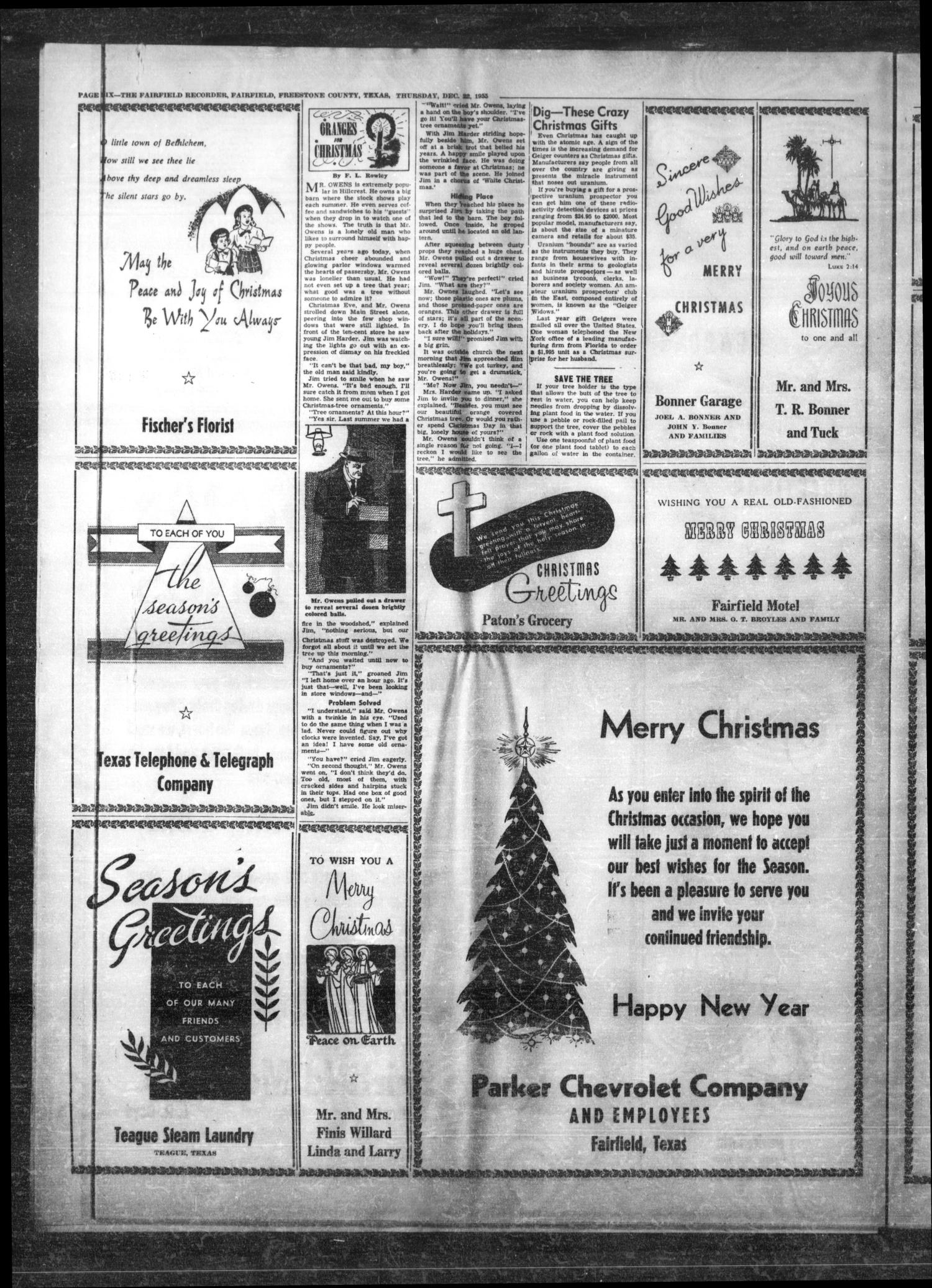 The Fairfield Recorder (Fairfield, Tex.), Vol. 80, No. 14, Ed. 1 Thursday, December 22, 1955
                                                
                                                    [Sequence #]: 14 of 26
                                                