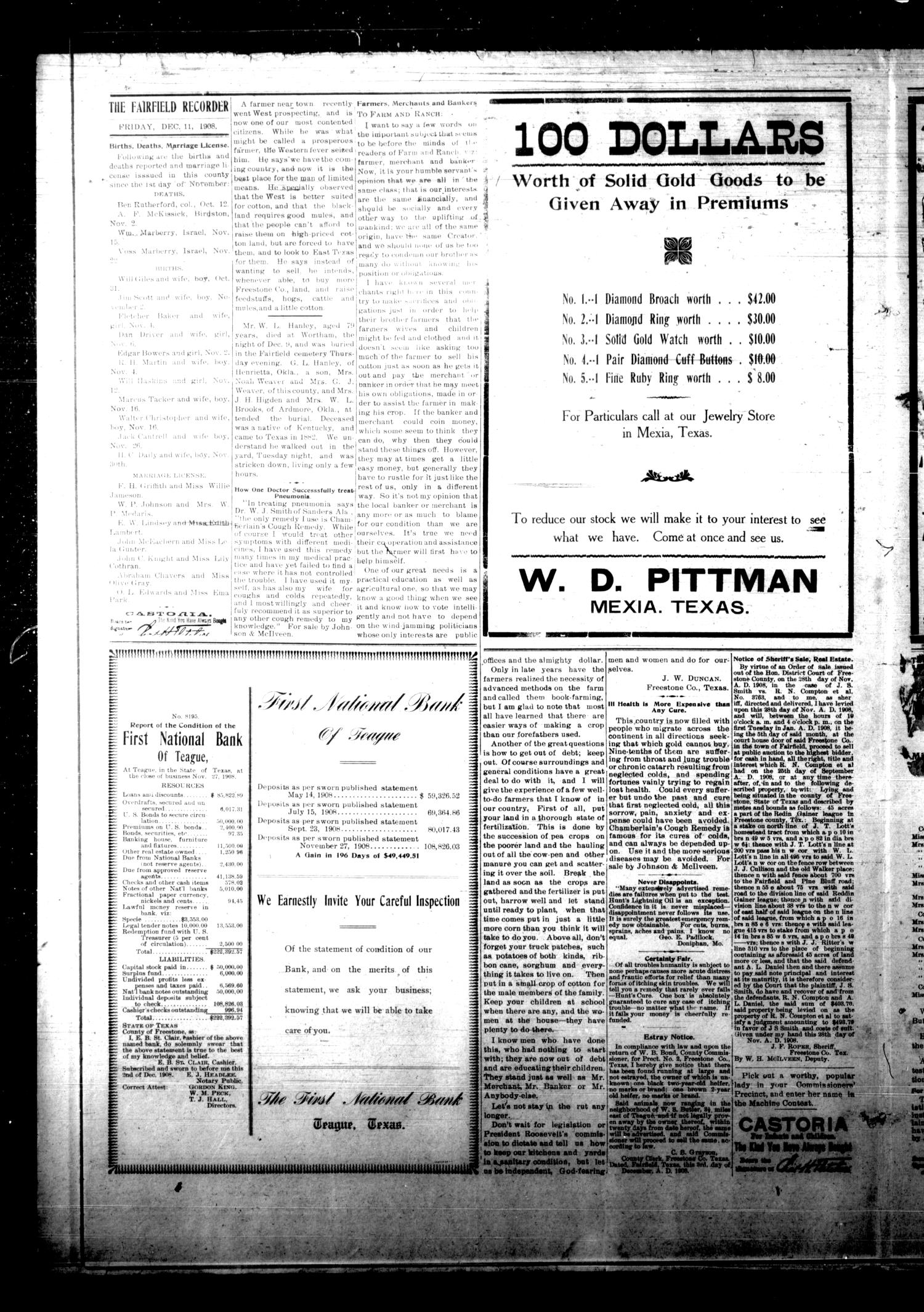 The Fairfield Recorder. (Fairfield, Tex.), Vol. 33, No. 10, Ed. 1 Friday, December 11, 1908
                                                
                                                    [Sequence #]: 4 of 10
                                                