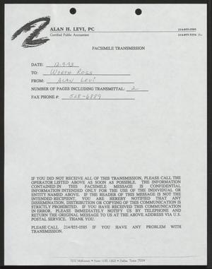 Primary view of object titled '[Fax from Alan Levi to Worth Ross, December 9, 1993]'.
