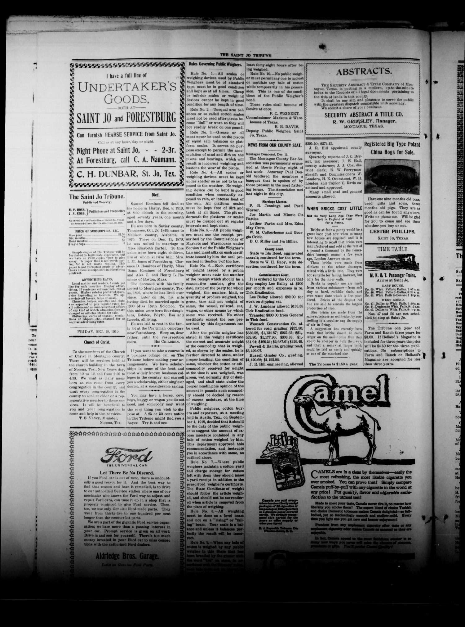 The Saint Jo Tribune. (Saint Jo, Tex.), Vol. 22, No. 4, Ed. 1 Friday, December 19, 1919
                                                
                                                    [Sequence #]: 4 of 10
                                                