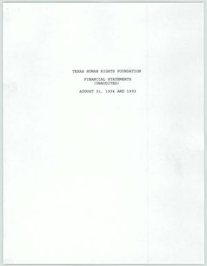 Primary view of object titled 'Texas Human Rights Foundation, Inc. Financial Statements: 1994 and 1993'.