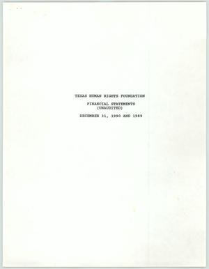 Primary view of object titled 'Texas Human Rights Foundation, Inc. Financial Statements: 1990 and 1989'.