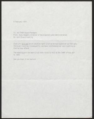 Primary view of object titled '[Letter from Suzy Wagers to the Texas Human Rights Foundation board members, February 8, 1991]'.