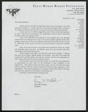 Primary view of object titled '[Letter from Nancy Molleda to a Texas Human Rights Foundation Board Member, October 25, 1993]'.