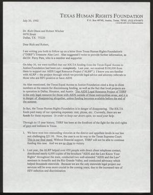 [Letter from Suzy Wagers to Rich Olson and Robert Witcher, July 30, 1992]