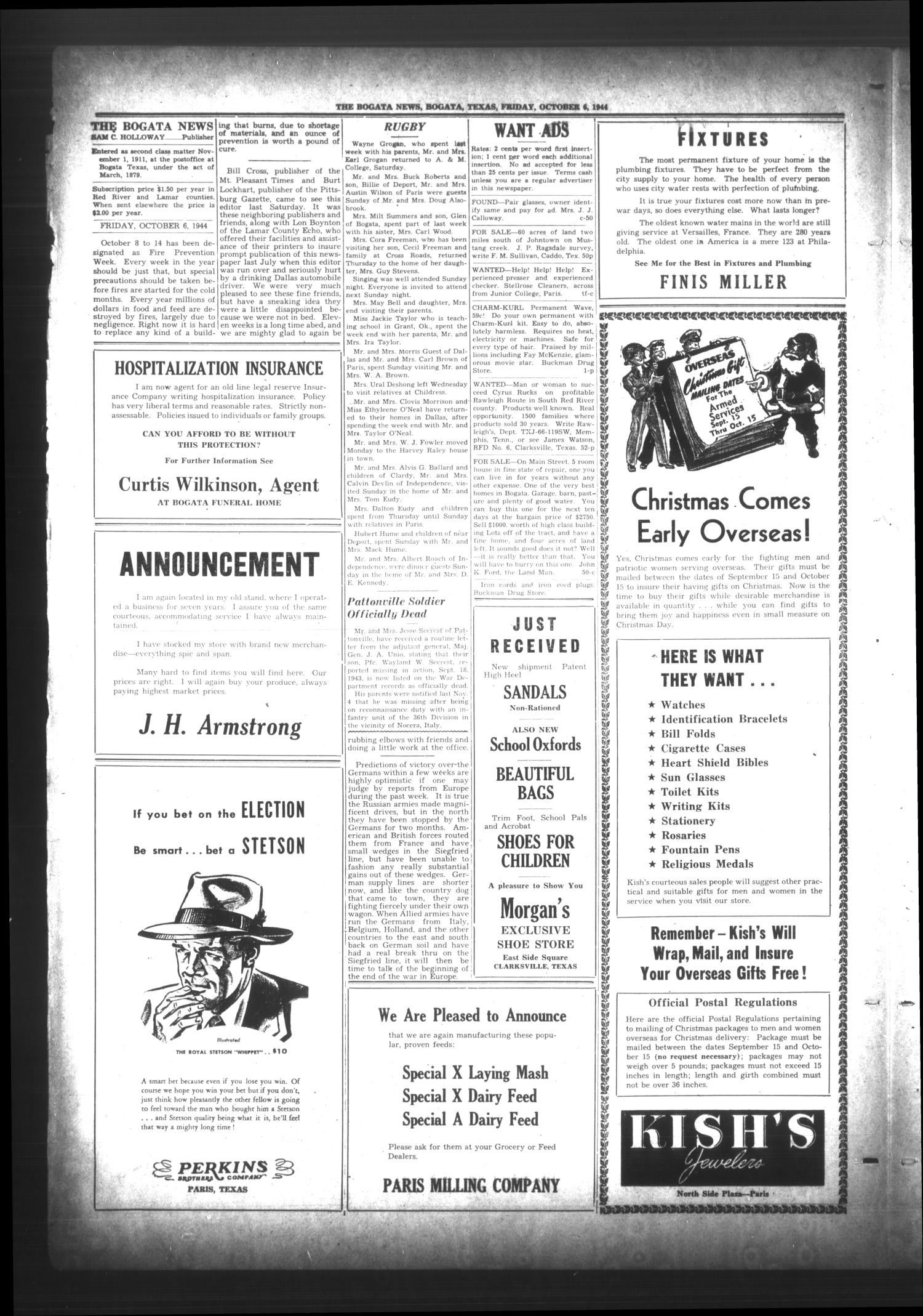 The Bogata News (Bogata, Tex.), Vol. 33, No. 50, Ed. 1 Friday, October 6, 1944
                                                
                                                    [Sequence #]: 2 of 4
                                                