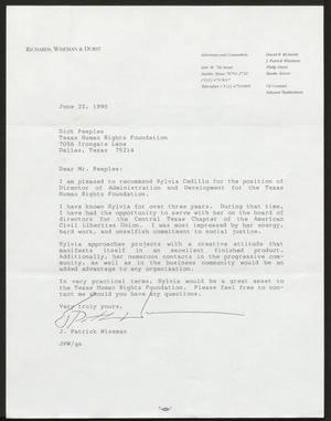 [Letter from J. Patrick Wiseman to Dick Peeples, June 22, 1990]
