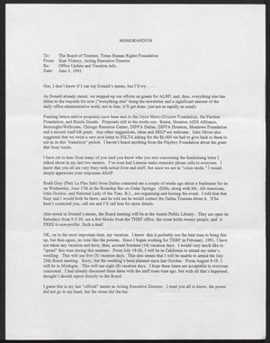 Primary view of object titled '[Letter from Kim Vickery to the Texas Human Rights Foundation Board of Trustees, June 3, 1992]'.
