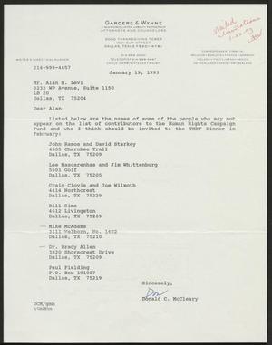 Primary view of object titled '[Letter from Donald C. McCleary to Alan H. Levi, January 19, 1993]'.