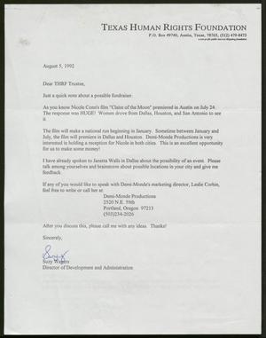 [Letter from Suzy Wagers to the Texas Human Rights Foundation Trustees, August 5, 1992]