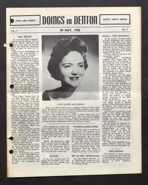 Primary view of object titled 'Doings in Denton (Denton, Tex.), Vol. 2, No. 5, Ed. 1, May 1958'.