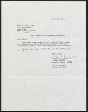 [Letter from Virginia Raymond to Alan H. Levi, June 25, 1990]