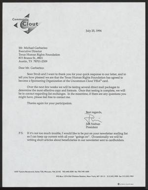 [Letter from Jim Nathan to Michael Garbarino, July 25, 1994]