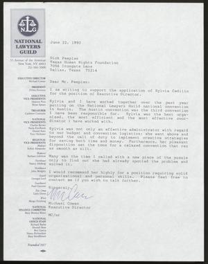 Primary view of object titled '[Letter from Michael Cowen to Dick Peeples, June 22, 1990]'.