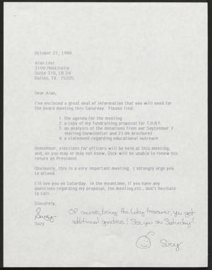 Primary view of object titled '[Letter from Suzy to Alan Levi, October 21, 1990]'.