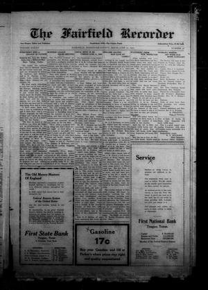 Primary view of object titled 'The Fairfield Recorder (Fairfield, Tex.), Vol. 45, No. 36, Ed. 1 Friday, June 10, 1921'.