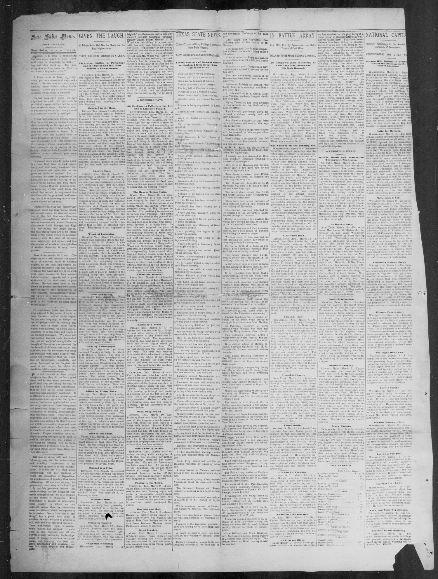 The San Saba County News. (San Saba, Tex.), Vol. 18, No. 18, Ed. 1, Friday, March 18, 1892
                                                
                                                    [Sequence #]: 2 of 4
                                                