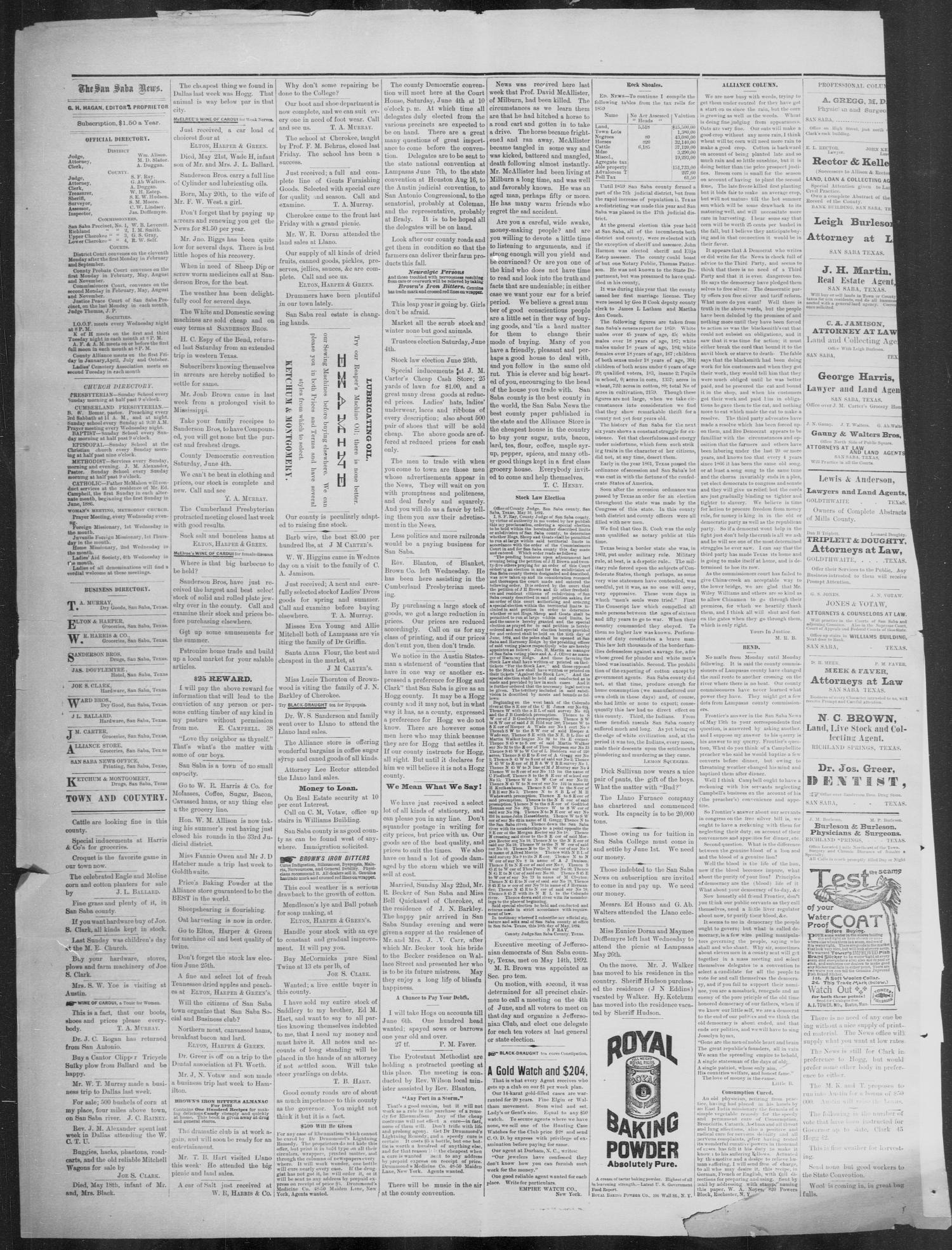 The San Saba County News. (San Saba, Tex.), Vol. 18, No. 28, Ed. 1, Friday, May 27, 1892
                                                
                                                    [Sequence #]: 4 of 4
                                                