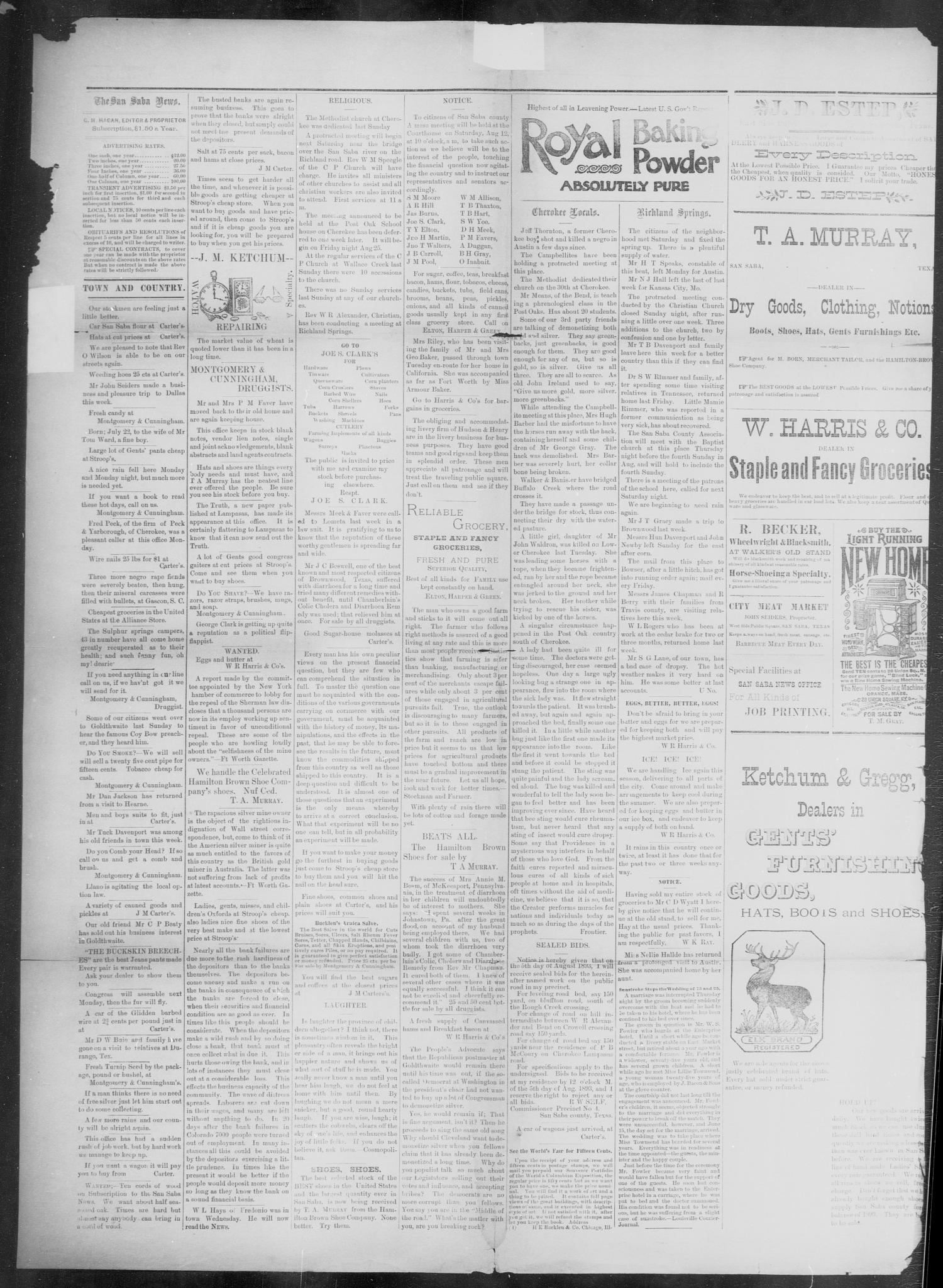 The San Saba County News. (San Saba, Tex.), Vol. 19, No. 37, Ed. 1, Friday, August 4, 1893
                                                
                                                    [Sequence #]: 4 of 4
                                                