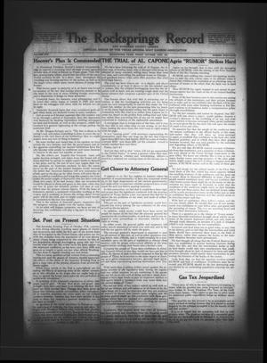 The Rocksprings Record and Edwards County Leader (Rocksprings, Tex.), Vol. 13, No. 45, Ed. 1 Friday, October 16, 1931