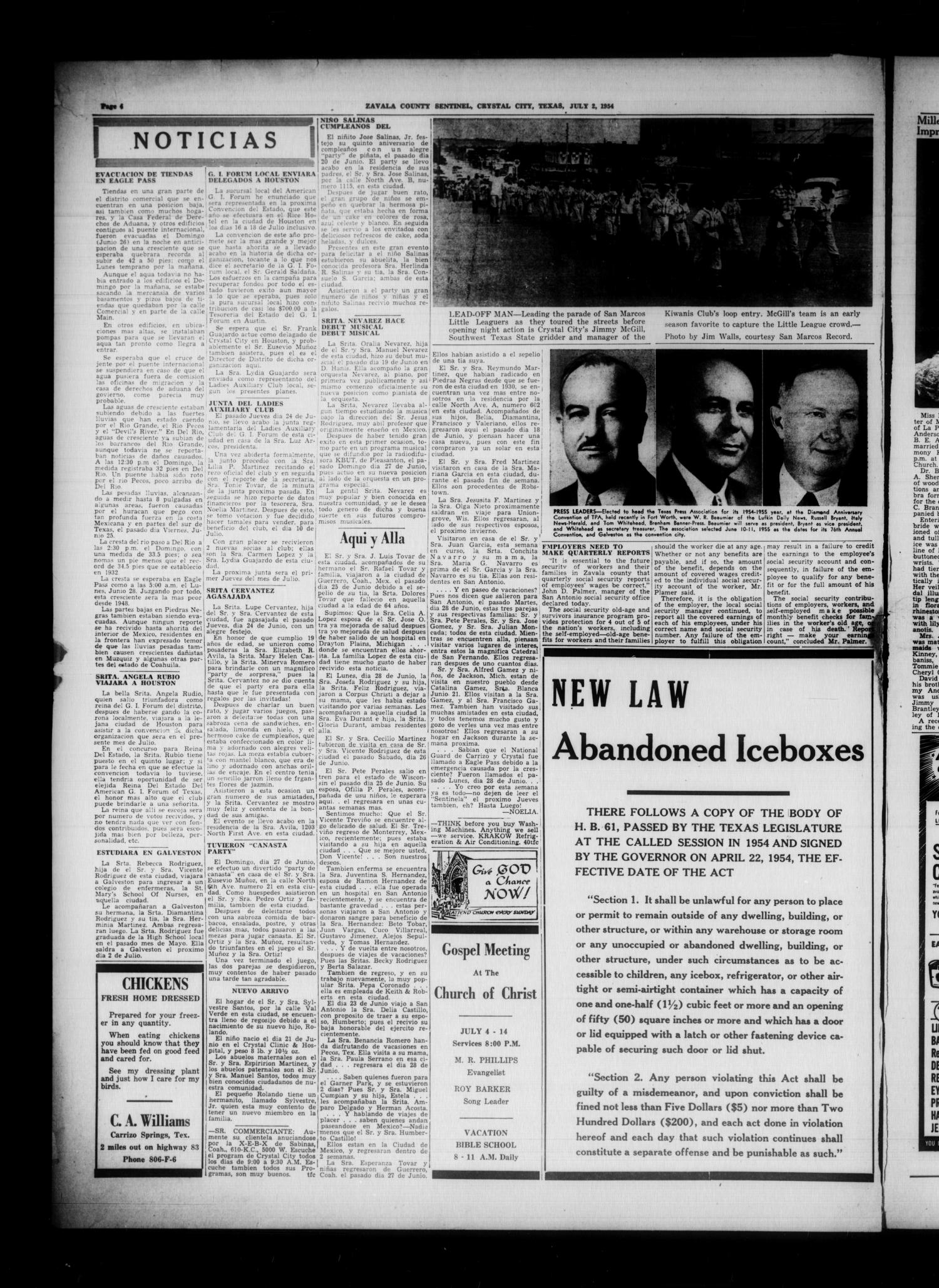 Zavala County Sentinel (Crystal City, Tex.), Vol. 43, No. 10, Ed. 1 Friday, July 2, 1954
                                                
                                                    [Sequence #]: 4 of 8
                                                