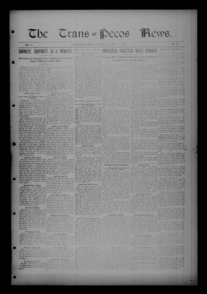 Primary view of object titled 'The Trans=Pecos News. (Sanderson, Tex.), Vol. 4, No. 26, Ed. 1 Saturday, November 18, 1905'.