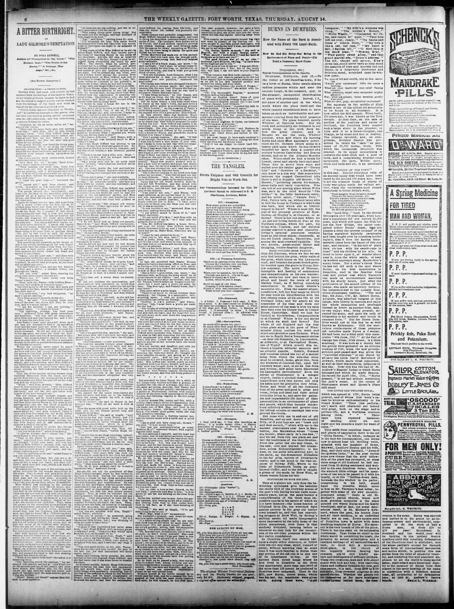 Fort Worth Weekly Gazette. (Fort Worth, Tex.), Vol. 12, No. 36, Ed. 1, Thursday, August 14, 1890
                                                
                                                    [Sequence #]: 10 of 12
                                                